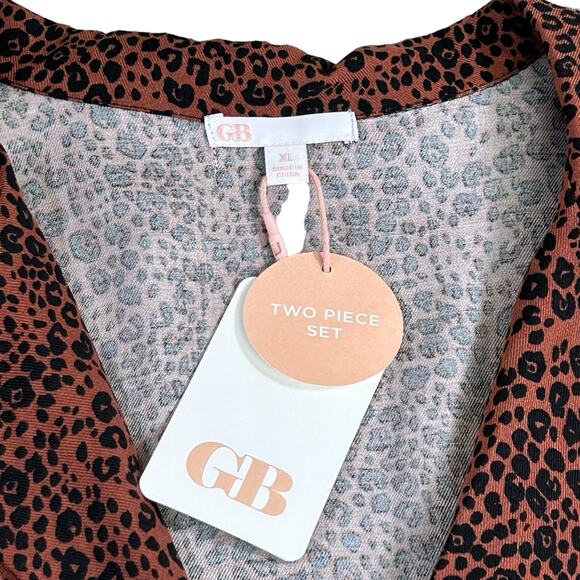 GB Lounge Dress With Topper Set Size XL Brown Black Animal Rayon Loungewear - Picture 10 of 16